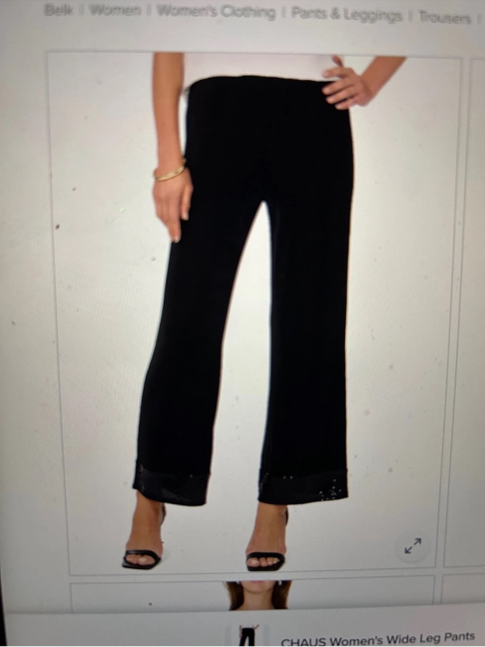 Chaus Black Wide Leg Dress Pants with Sequin Cuff new medium